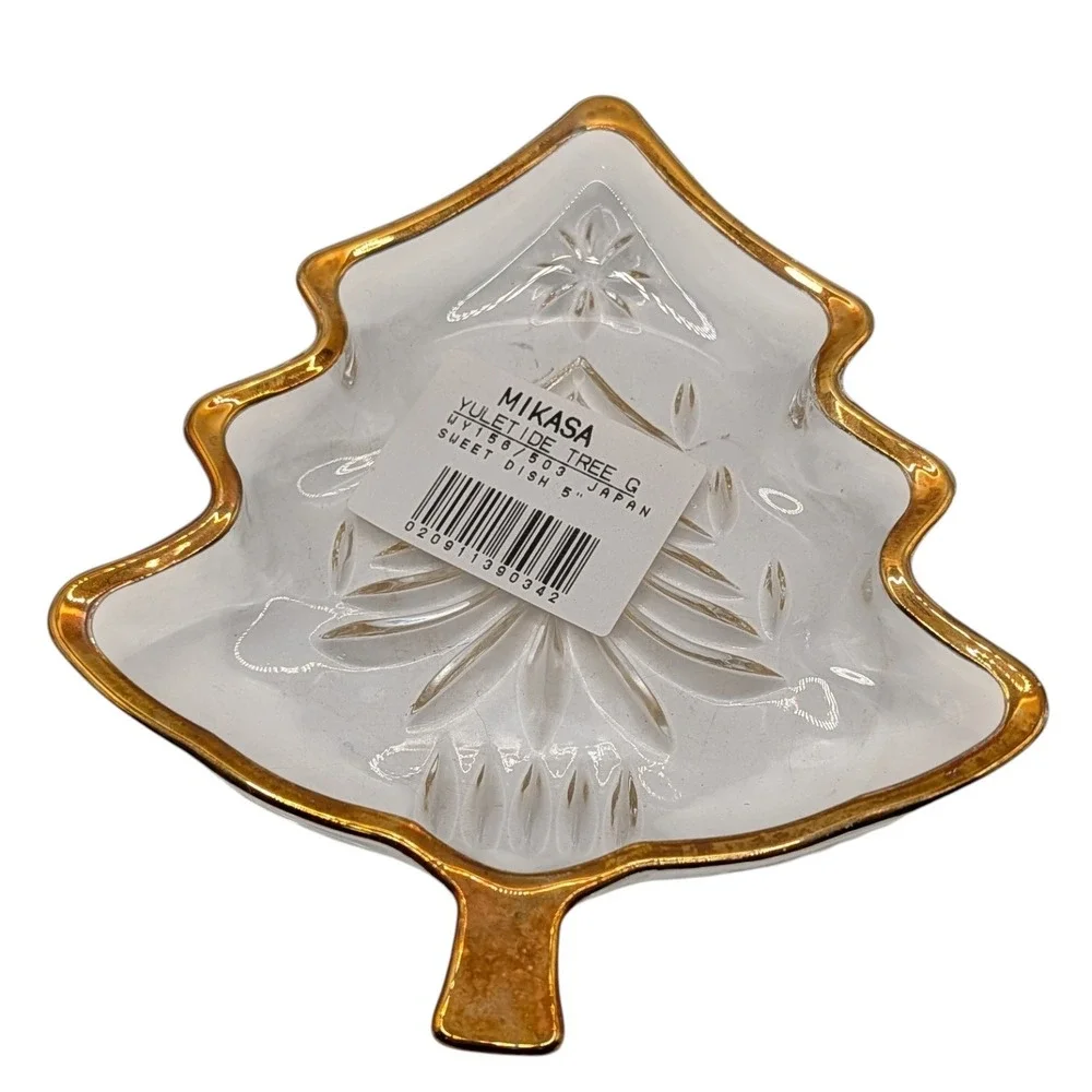 Mikasa‎ Yuletide Christmas Tree Dish Glass Sweet Candy Dish Vintage with Tags